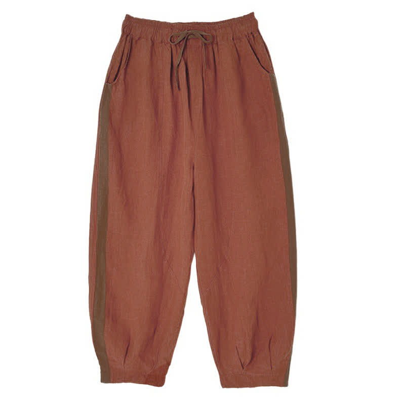 Buddha Stones Spring Summer Casual Minimalist Drawstring Solid Cropped Pants Women's Tapered Pants With Pocket - image 4