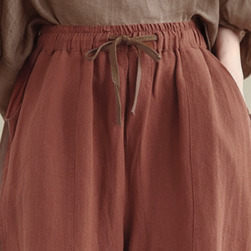 Buddha Stones Spring Summer Casual Minimalist Drawstring Solid Cropped Pants Women's Tapered Pants With Pocket - image 5