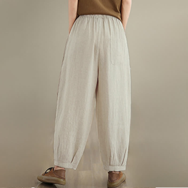 Buddha Stones Spring Summer Casual Minimalist Drawstring Solid Cropped Pants Women's Tapered Pants With Pocket - image 24