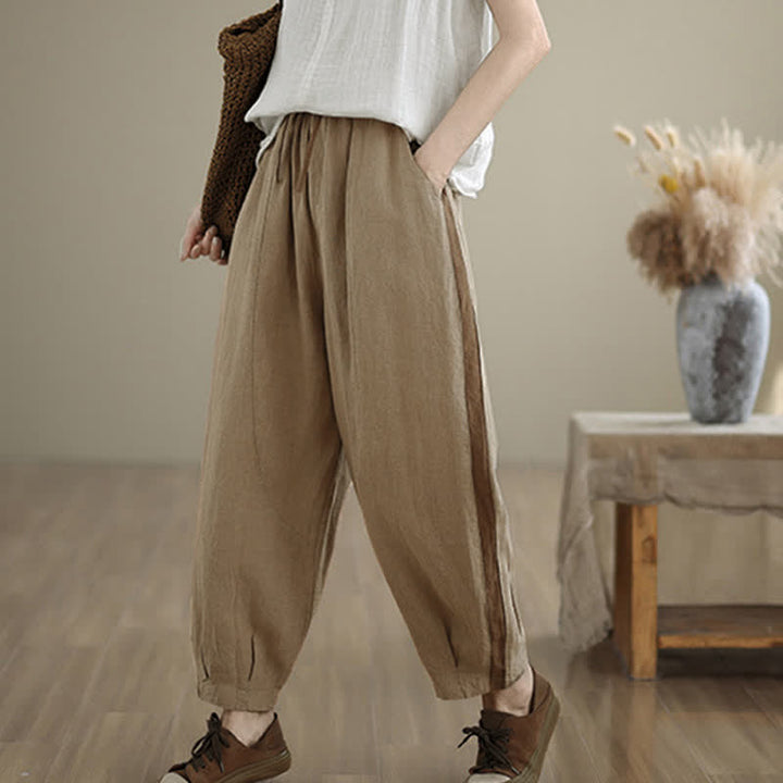 Buddha Stones Spring Summer Casual Minimalist Drawstring Solid Cropped Pants Women's Tapered Pants With Pocket - image 12