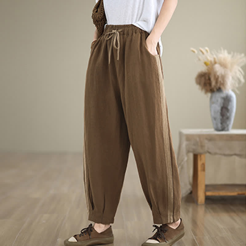Buddha Stones Spring Summer Casual Minimalist Drawstring Solid Cropped Pants Women's Tapered Pants With Pocket - image 18