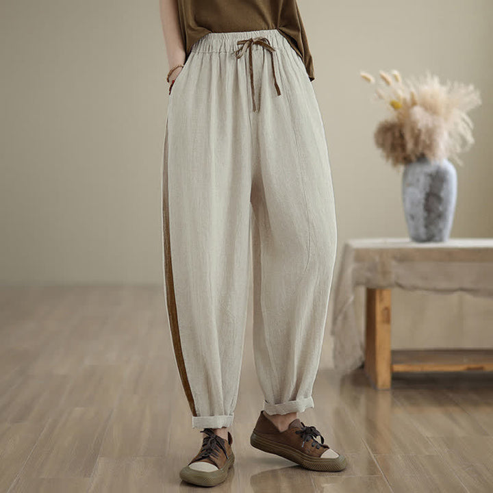 Buddha Stones Spring Summer Casual Minimalist Drawstring Solid Cropped Pants Women's Tapered Pants With Pocket - Linen - US8-10, UK/AU12-14, EU40-42 (2XL) - image 21