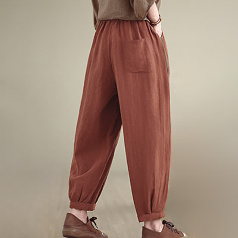 Buddha Stones Spring Summer Casual Minimalist Drawstring Solid Cropped Pants Women's Tapered Pants With Pocket - image 3
