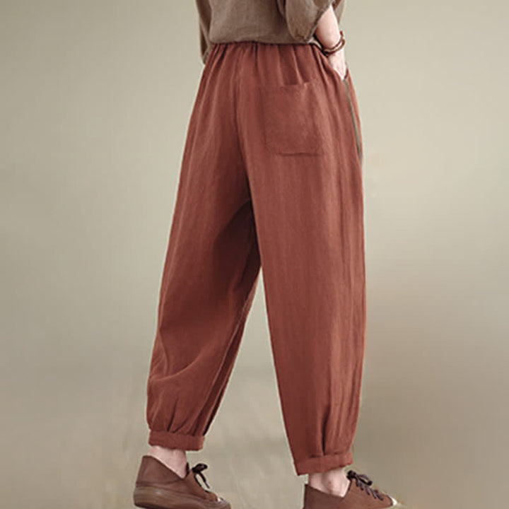 Buddha Stones Spring Summer Casual Minimalist Drawstring Solid Cropped Pants Women's Tapered Pants With Pocket - image 3