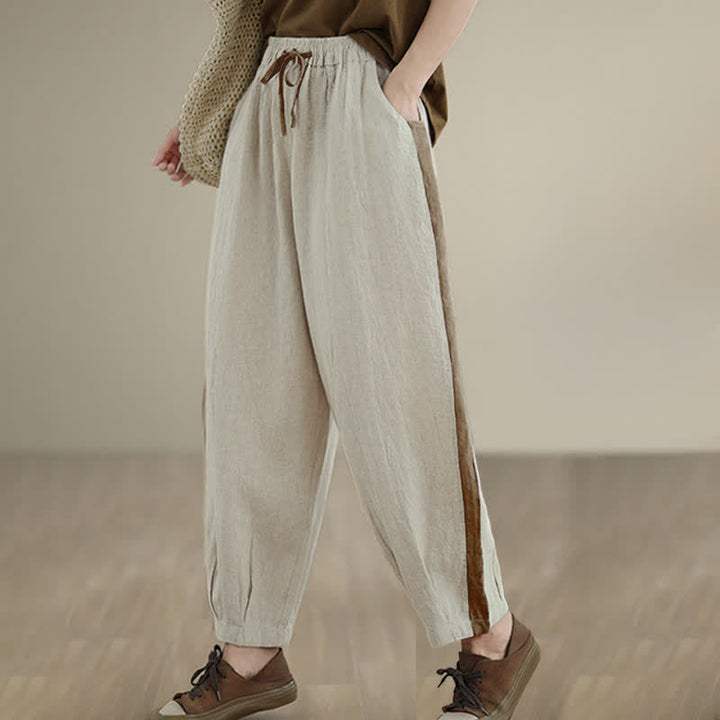 Buddha Stones Spring Summer Casual Minimalist Drawstring Solid Cropped Pants Women's Tapered Pants With Pocket - image 23
