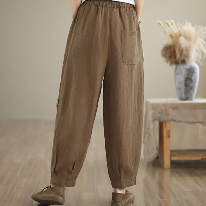 Buddha Stones Spring Summer Casual Minimalist Drawstring Solid Cropped Pants Women's Tapered Pants With Pocket - image 19