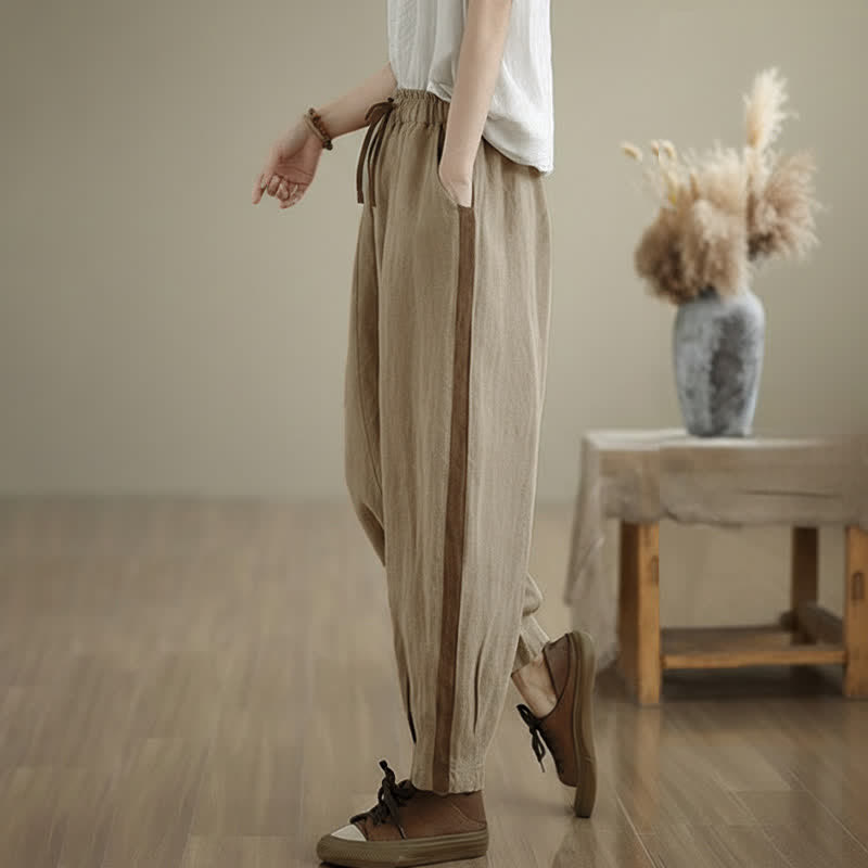Buddha Stones Spring Summer Casual Minimalist Drawstring Solid Cropped Pants Women's Tapered Pants With Pocket - image 14