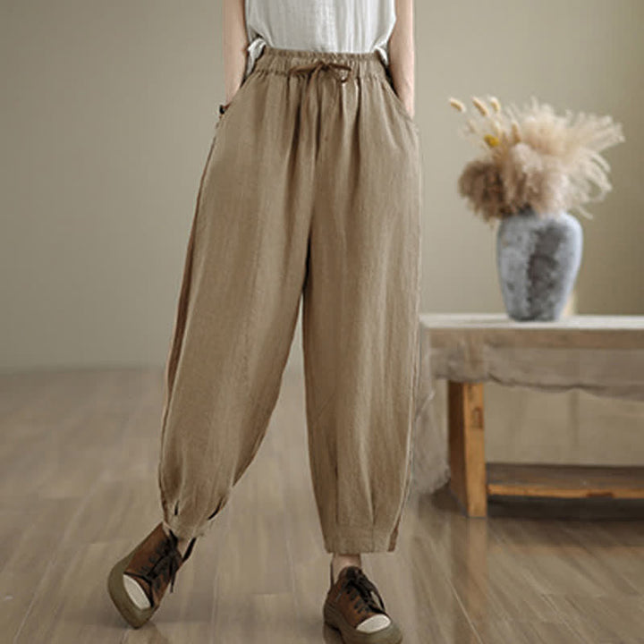 Buddha Stones Spring Summer Casual Minimalist Drawstring Solid Cropped Pants Women's Tapered Pants With Pocket - image 11