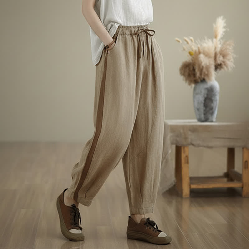 Buddha Stones Spring Summer Casual Minimalist Drawstring Solid Cropped Pants Women's Tapered Pants With Pocket - image 13
