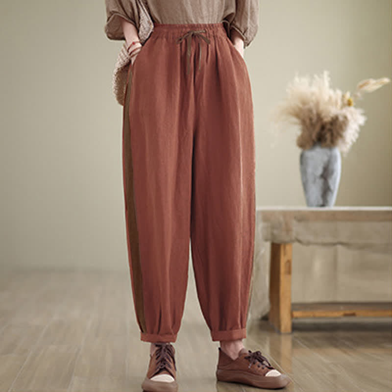 Buddha Stones Spring Summer Casual Minimalist Drawstring Solid Cropped Pants Women's Tapered Pants With Pocket - image 1