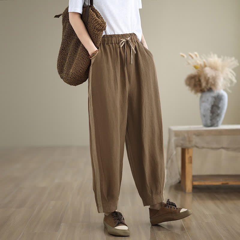 Buddha Stones Spring Summer Casual Minimalist Drawstring Solid Cropped Pants Women's Tapered Pants With Pocket - image 16