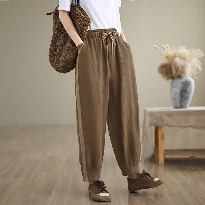 Buddha Stones Spring Summer Casual Minimalist Drawstring Solid Cropped Pants Women's Tapered Pants With Pocket - image 16