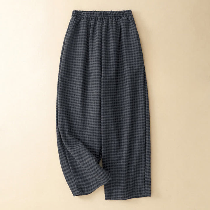 Buddha Stones Winter Casual Plaid Cropped Pants Women's Straight Leg Pants With Pocket - image 1