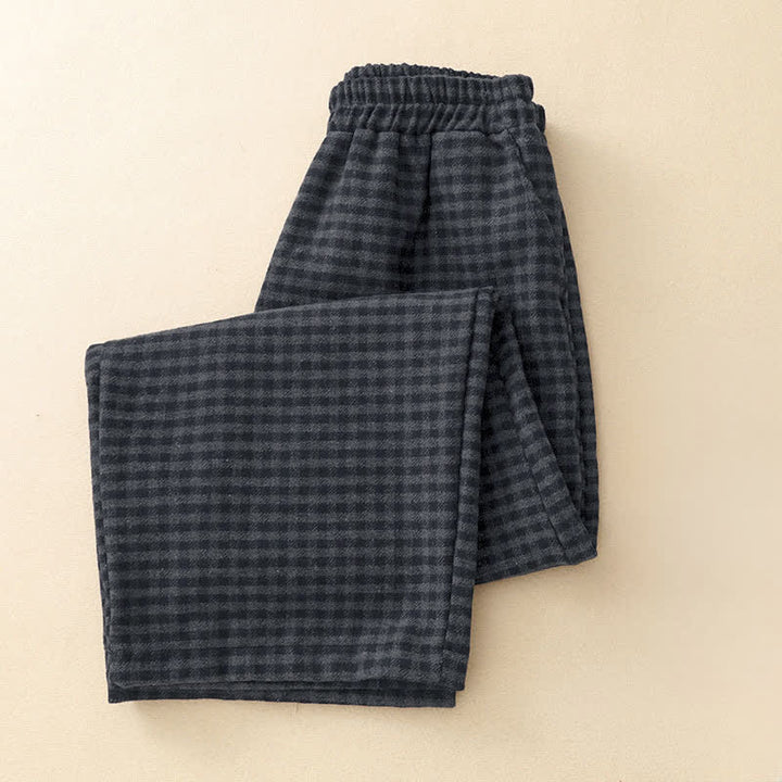 Buddha Stones Winter Casual Plaid Cropped Pants Women's Straight Leg Pants With Pocket - image 2