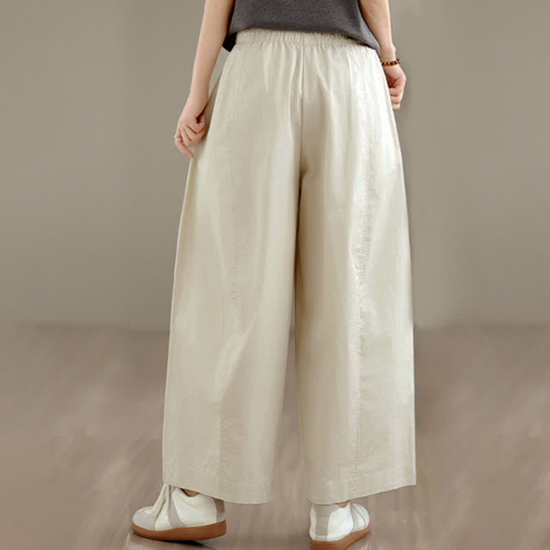 Buddha Stones Spring Summer Simple Plain Solid Cropped Pants Women's Wide Leg Pants With Pockets - image 11