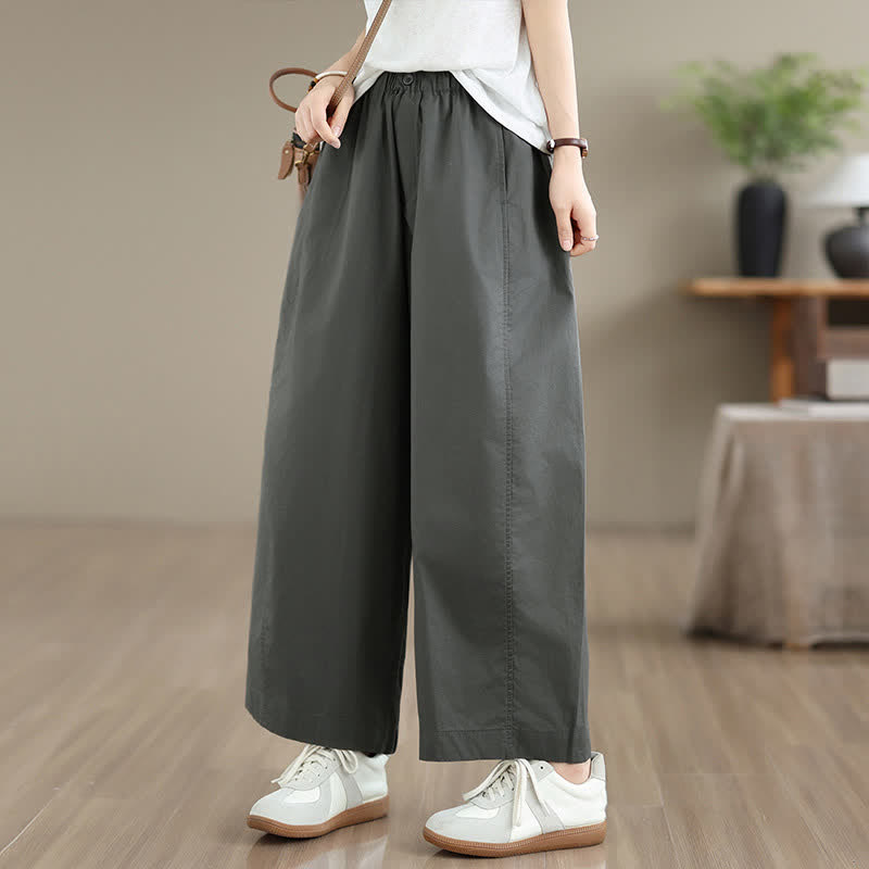 Buddha Stones Spring Summer Simple Plain Solid Cropped Pants Women's Wide Leg Pants With Pockets - DimGray - US8-10, UK/AU12-14, EU40-42 (XL) - image 0