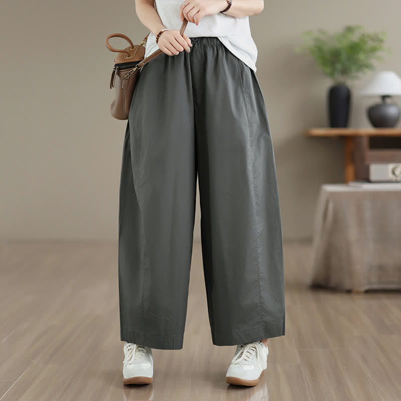 Buddha Stones Spring Summer Simple Plain Solid Cropped Pants Women's Wide Leg Pants With Pockets - image 1