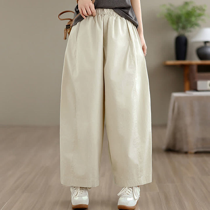Buddha Stones Spring Summer Simple Plain Solid Cropped Pants Women's Wide Leg Pants With Pockets - Beige - US8-10, UK/AU12-14, EU40-42 (XL) - image 8