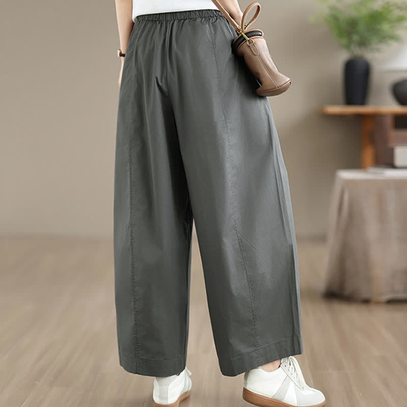 Buddha Stones Spring Summer Simple Plain Solid Cropped Pants Women's Wide Leg Pants With Pockets - image 3
