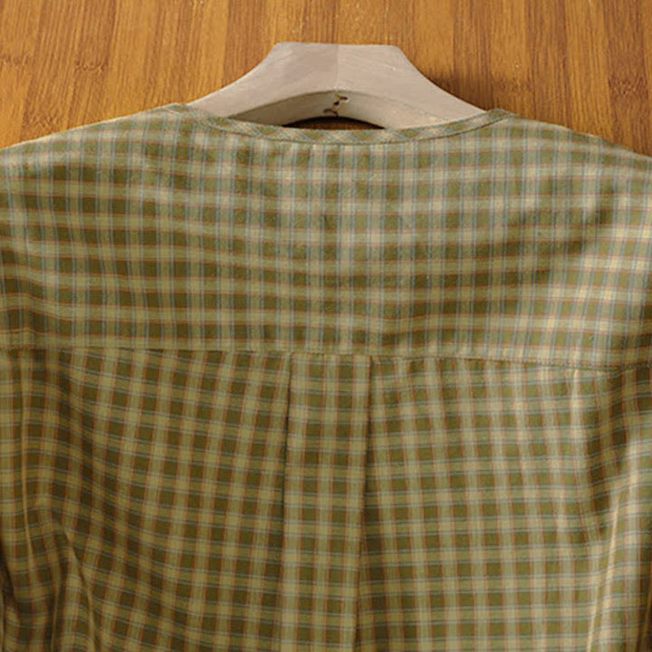 Buddha Stones Spring Fall Minimalist Button-Up Plaid Women's Long Sleeve Shirts - image 3
