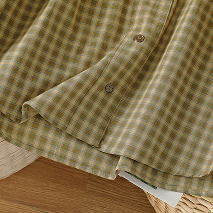 Buddha Stones Spring Fall Minimalist Button-Up Plaid Women's Long Sleeve Shirts - image 5