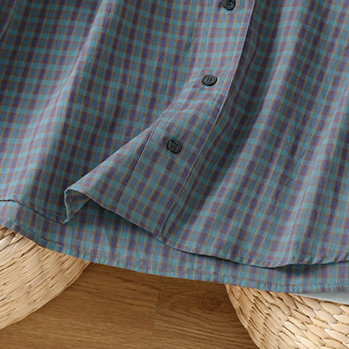 Buddha Stones Spring Fall Minimalist Button-Up Plaid Women's Long Sleeve Shirts - image 15