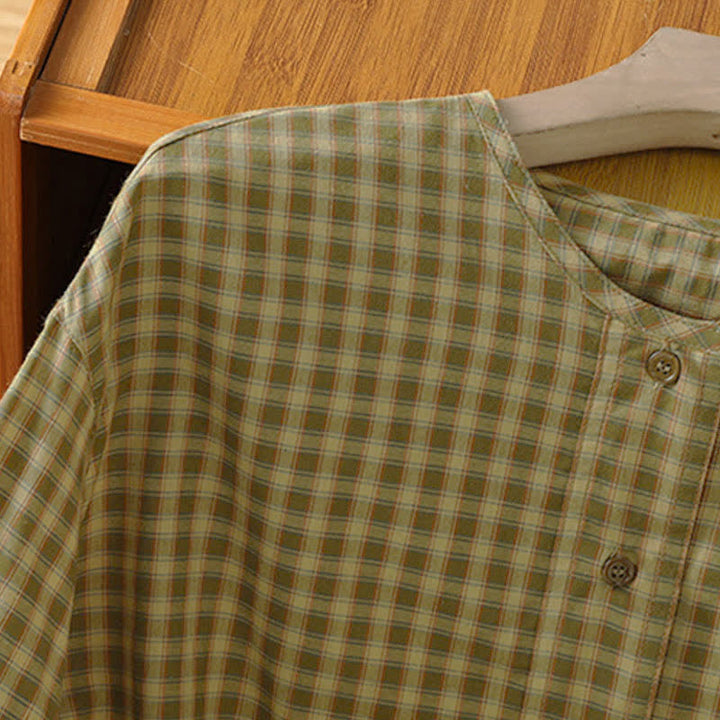 Buddha Stones Spring Fall Minimalist Button-Up Plaid Women's Long Sleeve Shirts - image 4