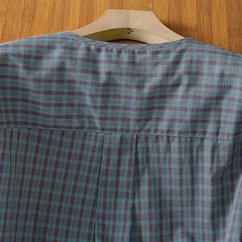 Buddha Stones Spring Fall Minimalist Button-Up Plaid Women's Long Sleeve Shirts - image 12