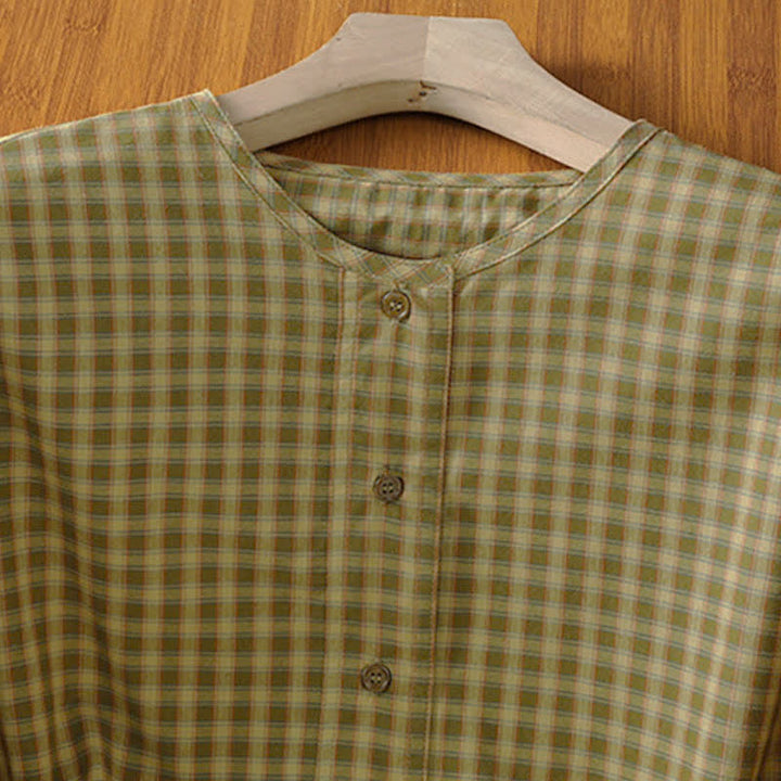 Buddha Stones Spring Fall Minimalist Button-Up Plaid Women's Long Sleeve Shirts - image 2