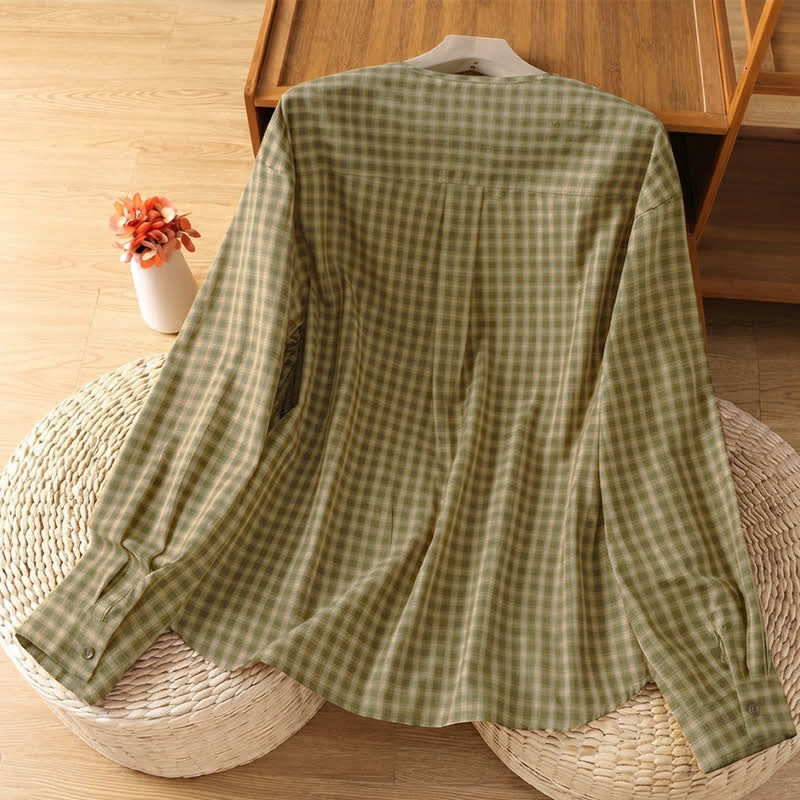 Buddha Stones Spring Fall Minimalist Button-Up Plaid Women's Long Sleeve Shirts - image 1