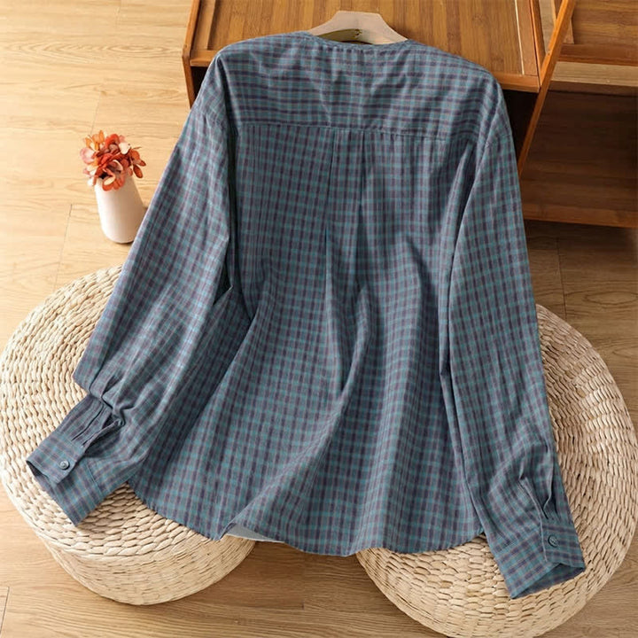 Buddha Stones Spring Fall Minimalist Button-Up Plaid Women's Long Sleeve Shirts - image 10