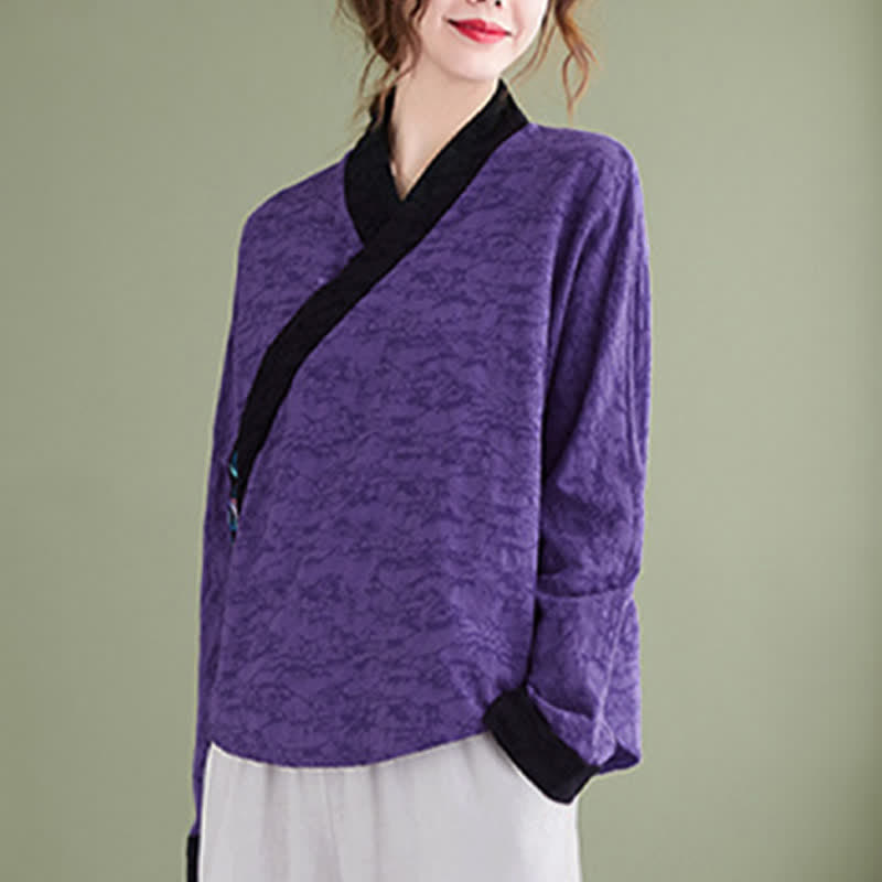 Buddha Stones Spring Fall Elegant Tang Style Embroidery Floral Women's Long Sleeve Shirts - image 7