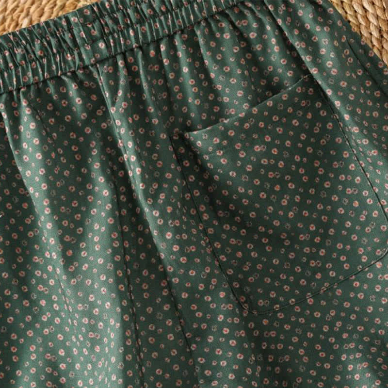 Buddha Stones Spring Summer Casual Boho Drawstring Floral Cropped Pants Women's Wide Leg Pants With Pockets - image 4