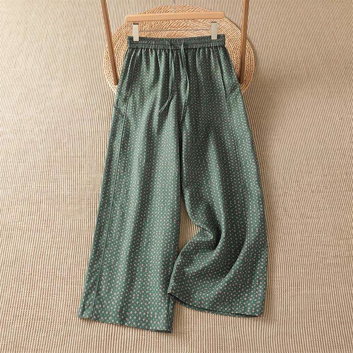 Buddha Stones Spring Summer Casual Boho Drawstring Floral Cropped Pants Women's Wide Leg Pants With Pockets - SeaGreen - US8-10, UK/AU12-14, EU40-42 (2XL) - image 0