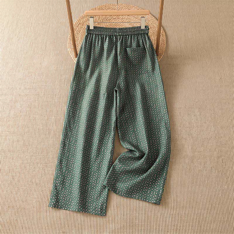 Buddha Stones Spring Summer Casual Boho Drawstring Floral Cropped Pants Women's Wide Leg Pants With Pockets - image 1