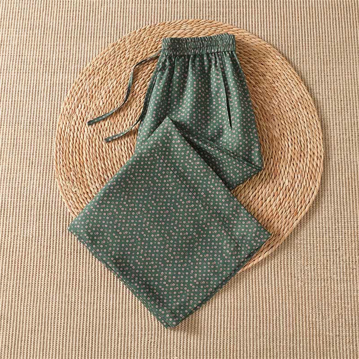 Buddha Stones Spring Summer Casual Boho Drawstring Floral Cropped Pants Women's Wide Leg Pants With Pockets - image 2