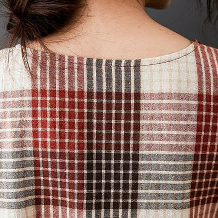 Buddha Stones Fall Casual Vintage Plaid Women's Long Sleeve Dress With Pockets - image 8