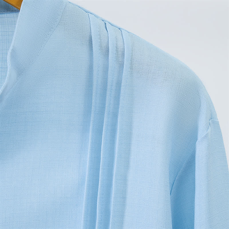 Buddha Stones Fall Tang Style Casual Mandarin Collar Button-Up Solid Men's Long Sleeve Shirts - image 4