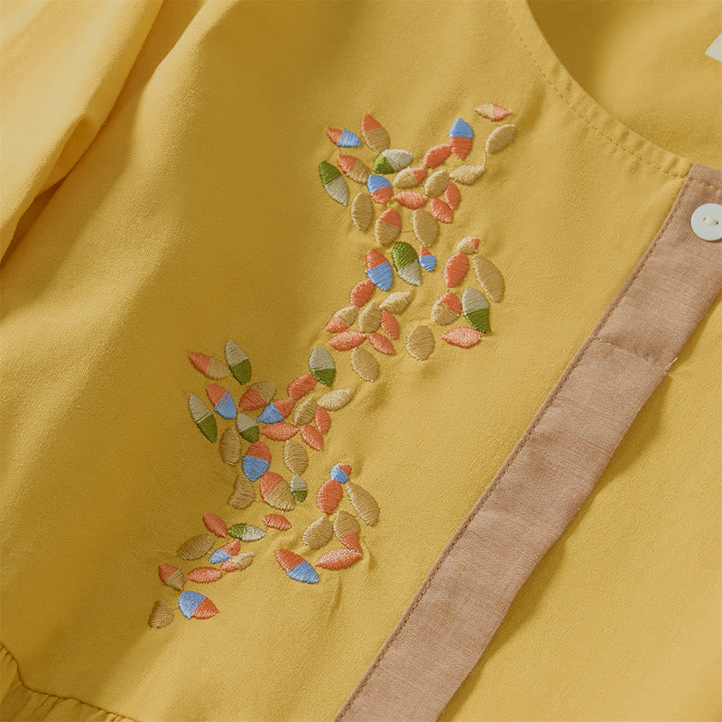 Buddha Stones Spring Ethnic Embroidery Half Sleeve Women's Midi Dress - image 11
