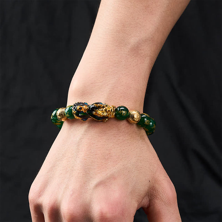 Buddha Stones Natural Green Agate Om Mani Padme Hum Color Change PiXiu Success Bracelet - image 5