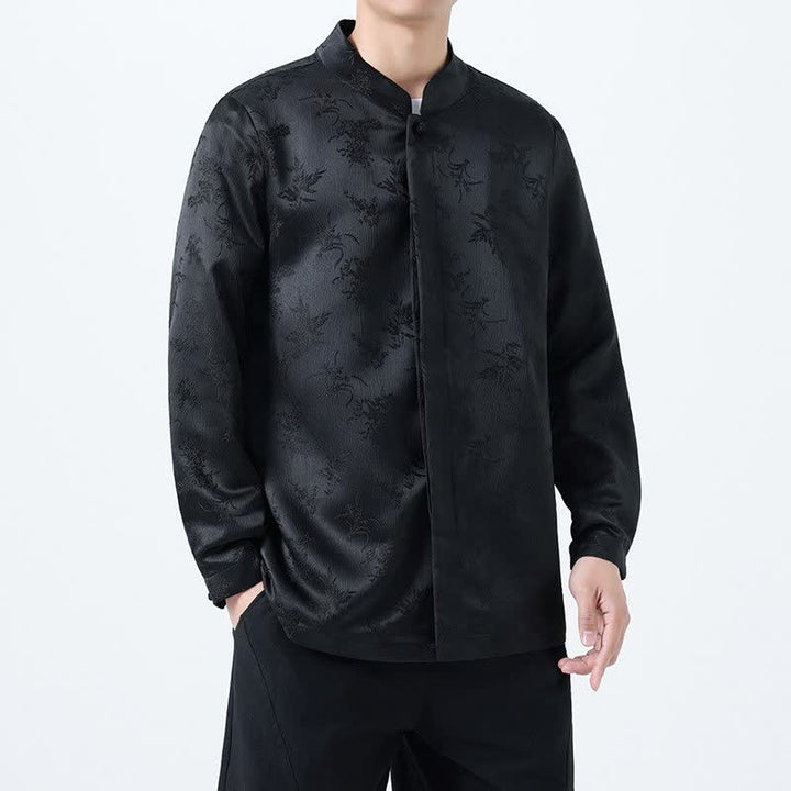 Buddha Stones Fall Vintage Tang Style Mandarin Collar Floral Men's Long Sleeve Shirts - image 8