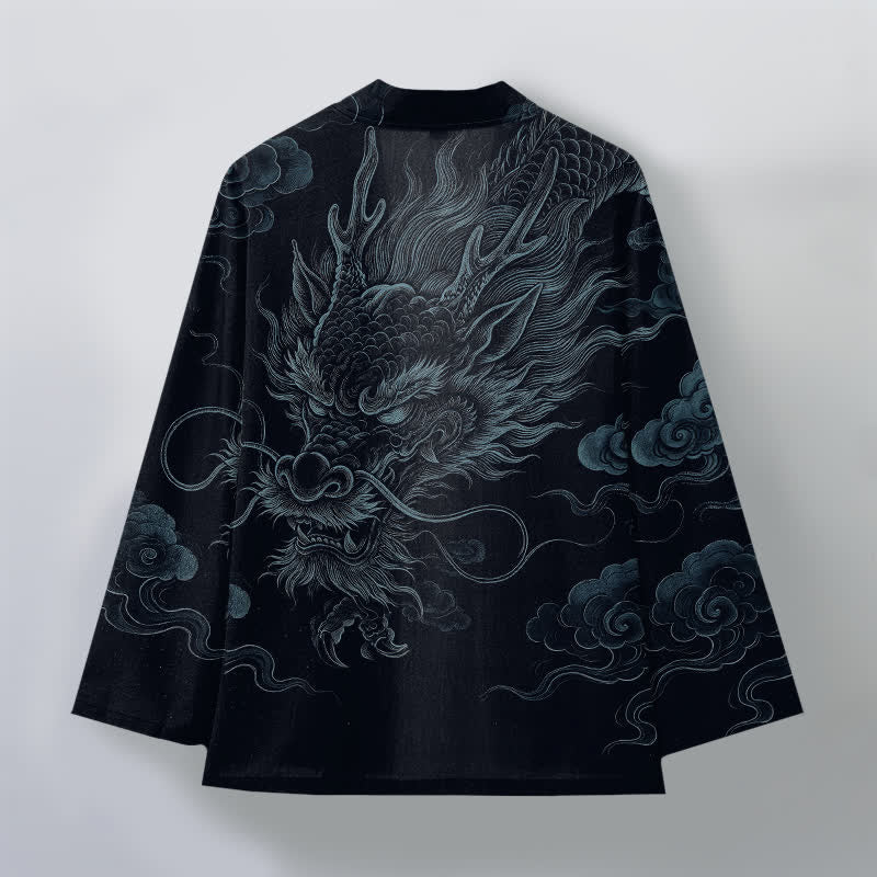 Buddha Stones Cotton Ancient Dragon Mist Pattern Open Front Men's Kimono - image 11