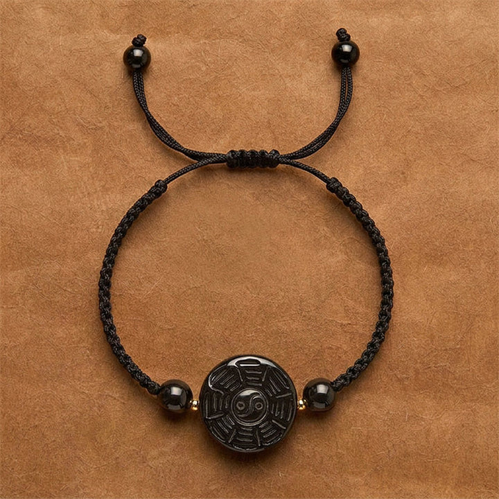 Buddha Stones Red String Black Obsidian Round Bagua Blessing Bracelet - Black String (Wrist Circumference: 5.9–6.7 in/15–17 cm) - Approx. 22 × 9mm - image 9