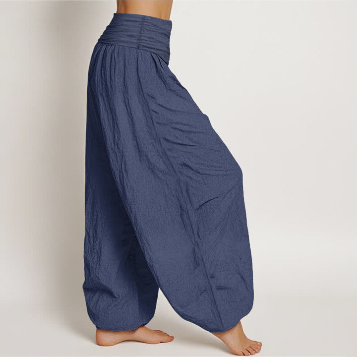 Buddha Stones Pure Cotton Pink Floral Lotus Pattern Women's Elastic Waist Harem Pants - image 6