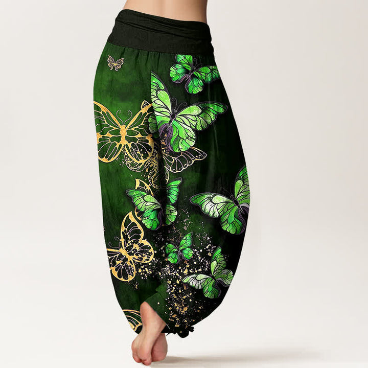 Buddha Stones Cotton Artistic Butterfly Glow Pattern Women's Elastic Waist Harem Pants - image 7