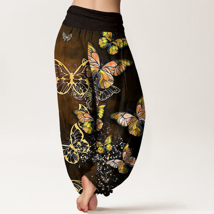 Buddha Stones Cotton Artistic Butterfly Glow Pattern Women's Elastic Waist Harem Pants - image 10