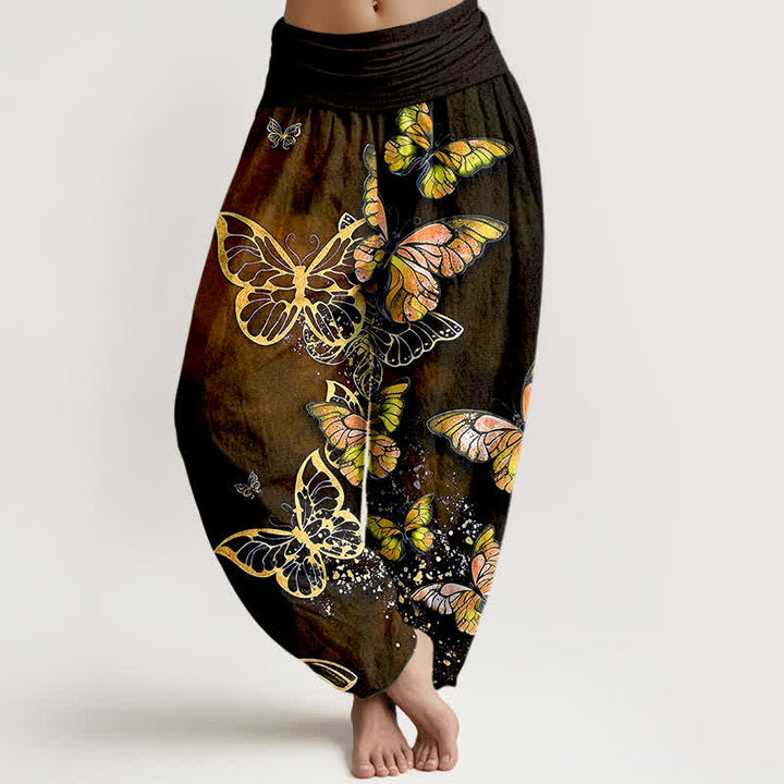 Buddha Stones Cotton Artistic Butterfly Glow Pattern Women's Elastic Waist Harem Pants - DarkGoldenrod - US16，UK/AU20，EU48 (3XL) - image 8