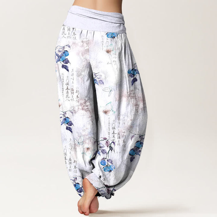 Buddha Stones Cotton Ink Calligraphy Citrus Butterfly Pattern Women's Elastic Waist Harem Pants - image 7
