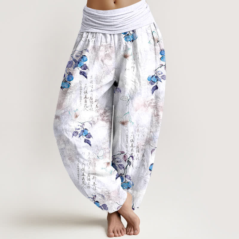 Buddha Stones Cotton Ink Calligraphy Citrus Butterfly Pattern Women's Elastic Waist Harem Pants - Lavender - US16，UK/AU20，EU48 (3XL) - image 5
