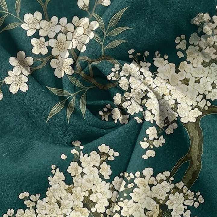 Buddha Stones Pure Cotton Oriental Crane Floral Pattern Women's Elastic Waist Pants With Pockets - image 3